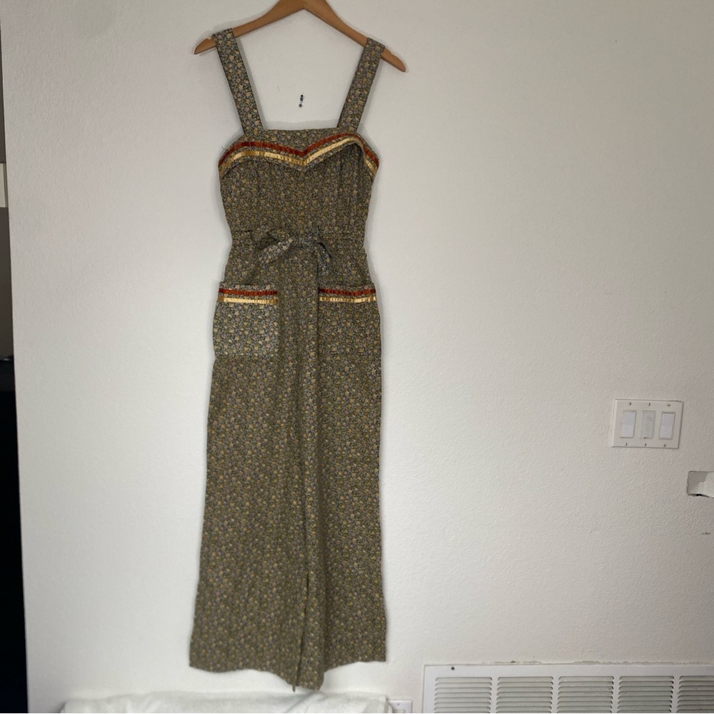Vintage Young Eduardian by Arpeja Green Floral Wide Leg Pant Jumpsuit XS Boho - Picture 8 of 15
